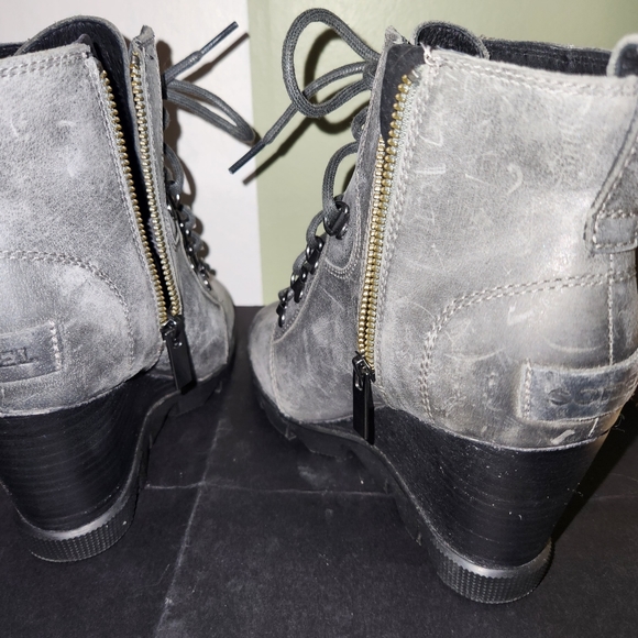 Sorel Joan Uptown Lace Leather Wedge Women's Boots Grey NL3790-052 US Size 6 - Picture 5 of 7
